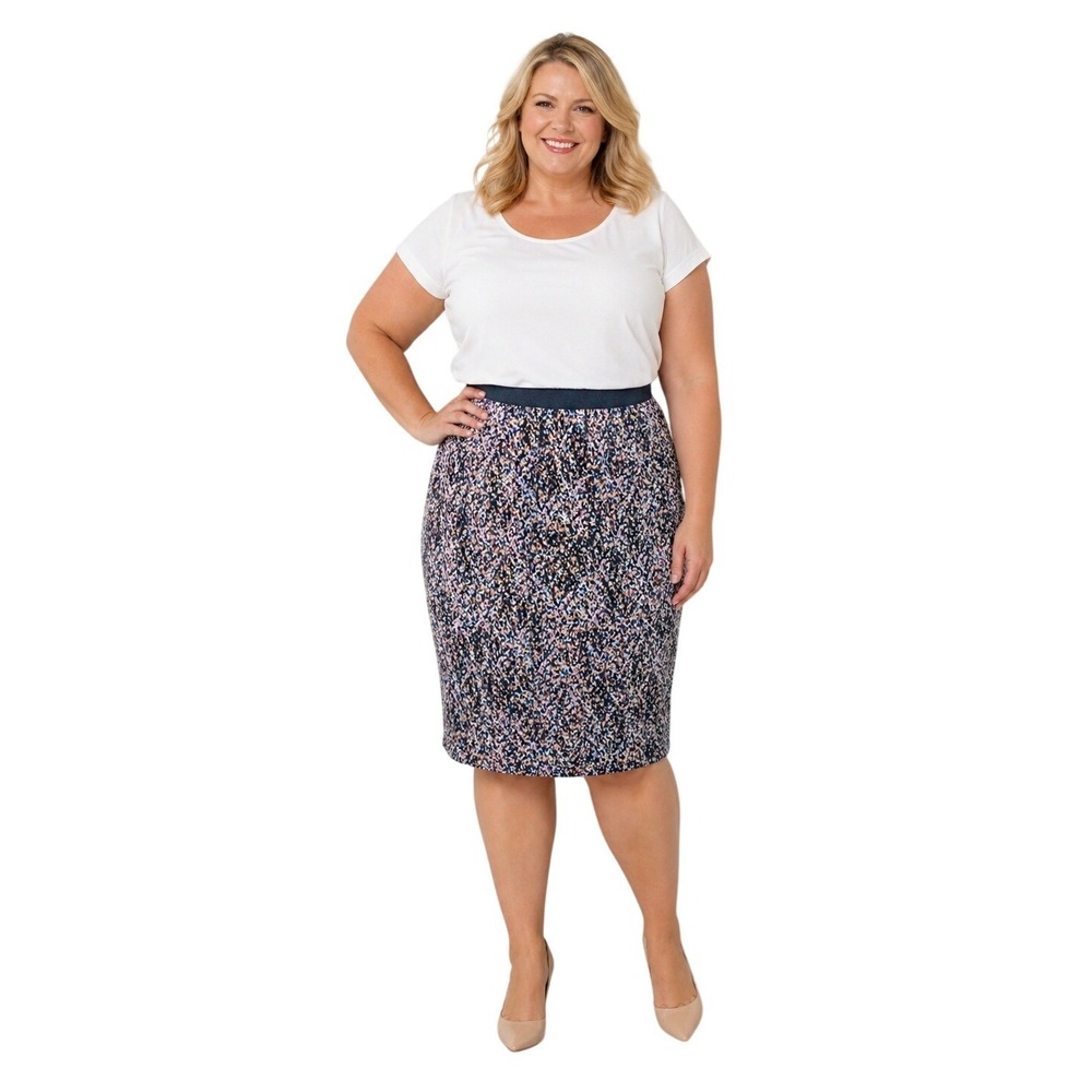 Mexx Navy Multi Abstract Confetti Print Pencil Skirt US 14 NWT